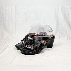 Vintage 90s Cherokee Black Leather Criss Cross Wedge Sandals~8.5~